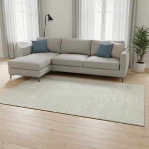 HomeRoots 9' X 12' Beige and Ivory Geometric Area Rug - Washable, UV Protected, Perfect for Pets & Kids! 681874