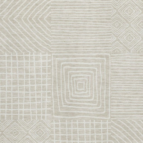 HomeRoots 10' X 14' Modern Beige & Ivory Geometric Washable Area Rug – Durable, UV-Protected, Family Friendly! 681875