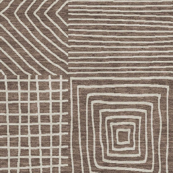HomeRoots 5' X 8' Stylish Brown & Beige Geometric Area Rug - Washable, UV Protected, Perfect for Families! 681877