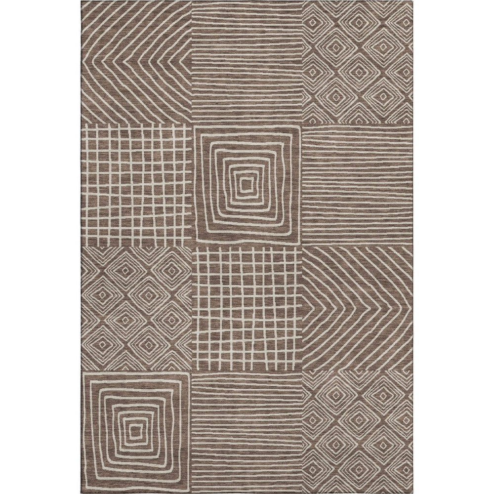 HomeRoots 8' X 10' Brown And Beige Geometric Area Rug – Durable, Washable, UV-Protected for Active Homes! 681879