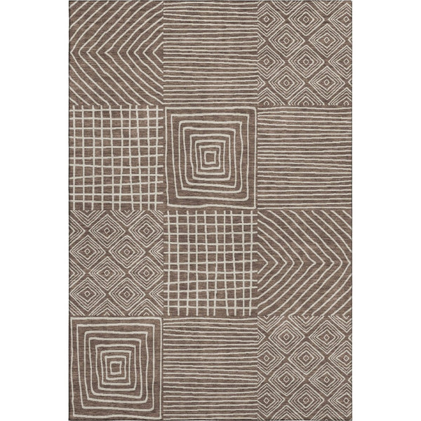 HomeRoots 8' X 10' Brown And Beige Geometric Area Rug – Durable, Washable, UV-Protected for Active Homes! 681879