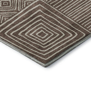 HomeRoots 8' X 10' Brown And Beige Geometric Area Rug – Durable, Washable, UV-Protected for Active Homes! 681879