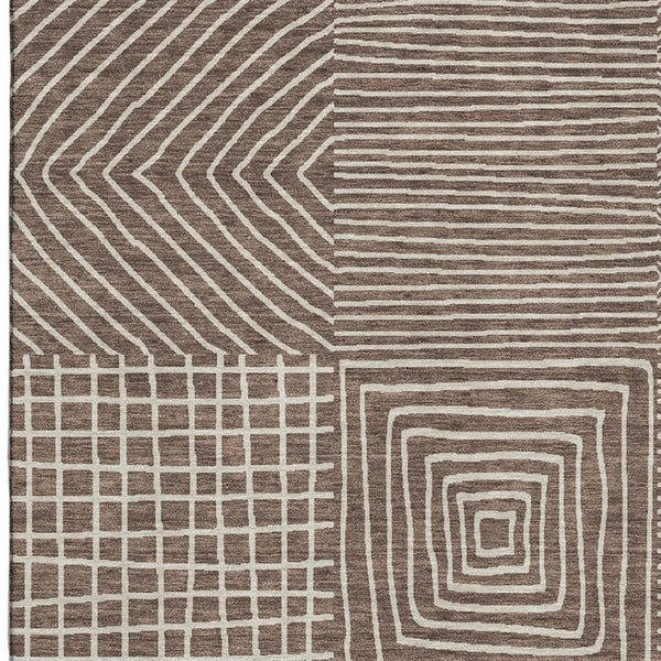 HomeRoots 8' X 10' Brown And Beige Geometric Area Rug – Durable, Washable, UV-Protected for Active Homes! 681879