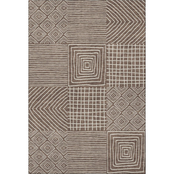 HomeRoots 8' X 10' Brown And Beige Geometric Area Rug – Durable, Washable, UV-Protected for Active Homes! 681879