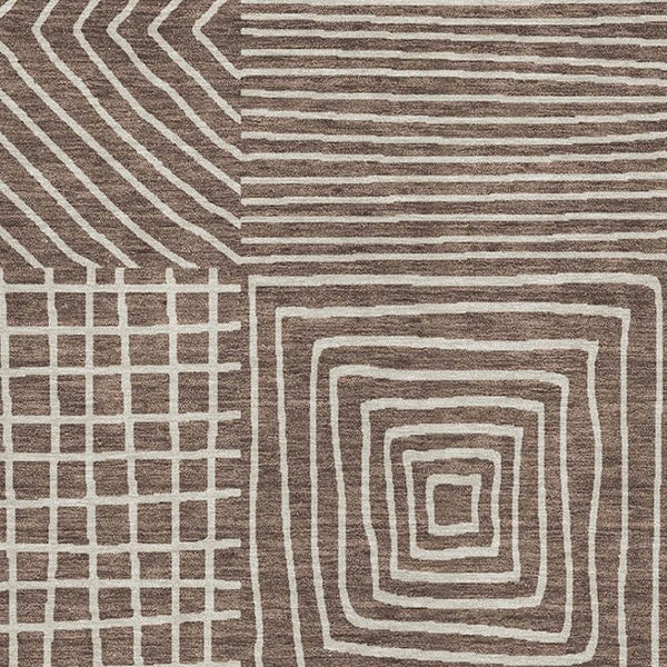 HomeRoots 9' X 12' Stylish Brown & Beige Geometric Washable Area Rug with UV Protection for Family Spaces 681880
