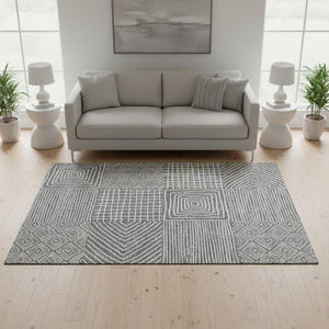 HomeRoots 5' X 8' Charcoal & Ivory Geometric Area Rug - Washable, UV Protected, Ideal for Busy Homes & Spaces 681883
