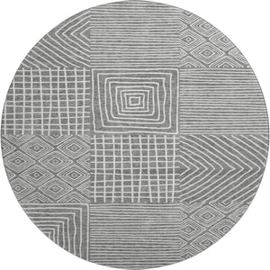 HomeRoots 8' Charcoal and Ivory Geometric Washable Round Rug – Durable, Stylish, and UV-Protected for Every Space! 681884