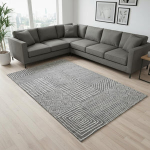 HomeRoots 8' X 10' Charcoal & Ivory Geometric Area Rug - Washable, Durable, UV Protected for High-Traffic Homes 681885