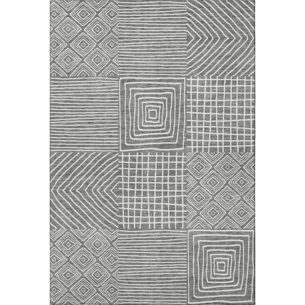 HomeRoots 8' X 10' Charcoal & Ivory Geometric Area Rug - Washable, Durable, UV Protected for High-Traffic Homes 681885