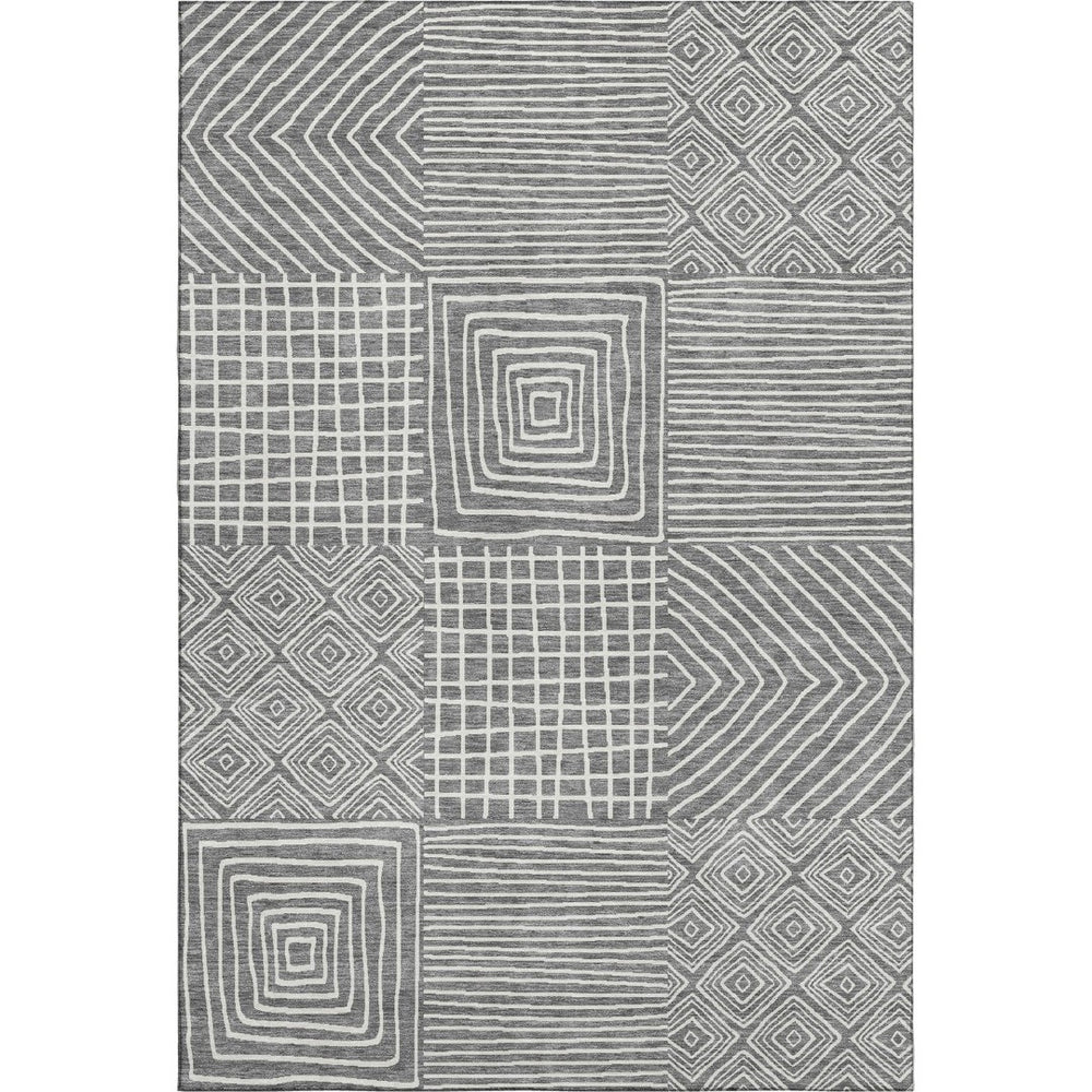 HomeRoots 10' Charcoal and Ivory Geometric Area Rug - Washable, UV-Protected, Durable for High-Traffic Spaces 681887
