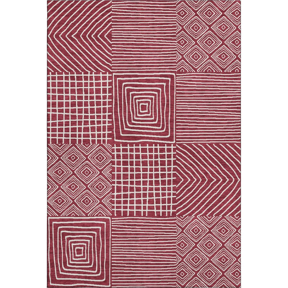 HomeRoots 5' X 8' Burgundy and Ivory Geometric Area Rug – Durable, Washable, UV-Protected for Modern Homes 681889