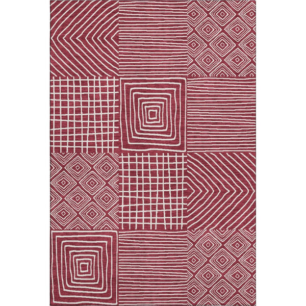 HomeRoots 5' X 8' Burgundy and Ivory Geometric Area Rug – Durable, Washable, UV-Protected for Modern Homes 681889
