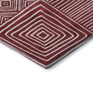 HomeRoots 5' X 8' Burgundy and Ivory Geometric Area Rug – Durable, Washable, UV-Protected for Modern Homes 681889