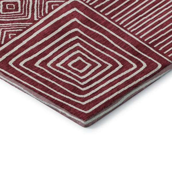 HomeRoots 5' X 8' Burgundy and Ivory Geometric Area Rug – Durable, Washable, UV-Protected for Modern Homes 681889