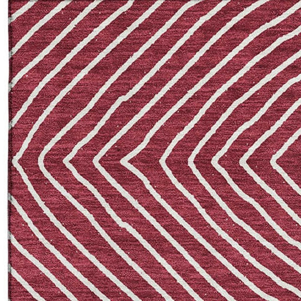HomeRoots 5' X 8' Burgundy and Ivory Geometric Area Rug – Durable, Washable, UV-Protected for Modern Homes 681889