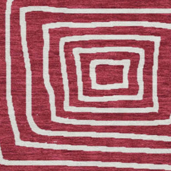 HomeRoots 8' Burgundy and Ivory Geometric Round Rug – Washable, UV Protected, Durable Design for Any Space 681890