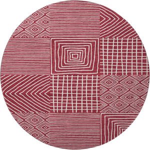 HomeRoots 8' Burgundy and Ivory Geometric Round Rug – Washable, UV Protected, Durable Design for Any Space 681890