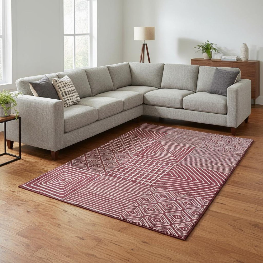 HomeRoots 9' X 12' Burgundy Geometric Washable Area Rug with UV Protection - Durable, Stain-Resistant Design! 681892
