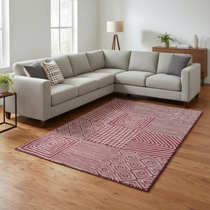 HomeRoots 9' X 12' Burgundy Geometric Washable Area Rug with UV Protection - Durable, Stain-Resistant Design! 681892
