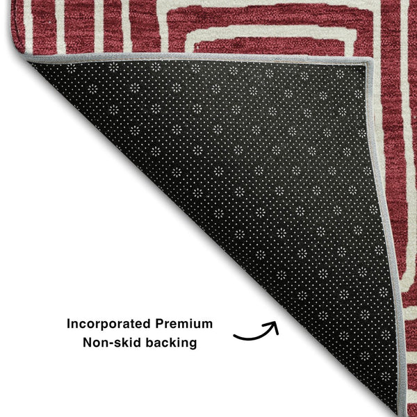 HomeRoots 10' X 14' Burgundy And Ivory Geometric Area Rug – Washable, Stain-Resistant, UV-Protected Design! 681893