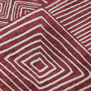 HomeRoots 10' X 14' Burgundy And Ivory Geometric Area Rug – Washable, Stain-Resistant, UV-Protected Design! 681893