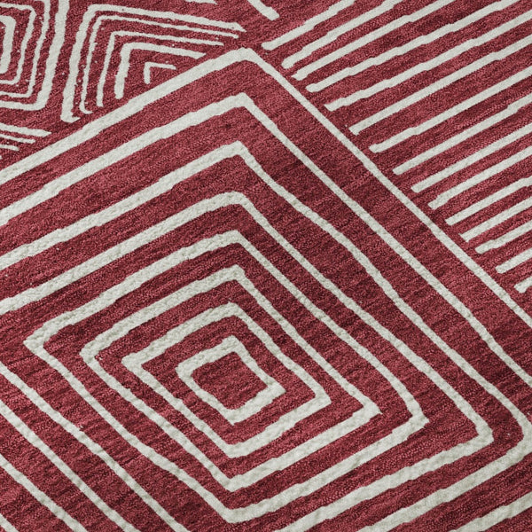 HomeRoots 10' X 14' Burgundy And Ivory Geometric Area Rug – Washable, Stain-Resistant, UV-Protected Design! 681893