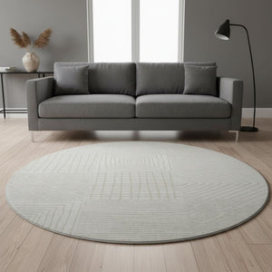 HomeRoots 8' Ivory and Beige Geometric Round Rug - Washable, UV Protected, Stain Resistant for Busy Homes 681896
