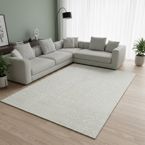 HomeRoots 8' X 10' Ivory and Beige Geometric Area Rug - Washable, UV-Protected, Perfect for High-Traffic Spaces! 681897