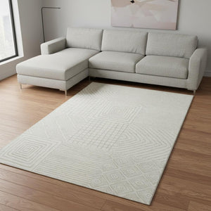 HomeRoots 9' X 12' Stylish Ivory & Beige Geometric Washable Area Rug with UV Protection for Home & Patio 681898