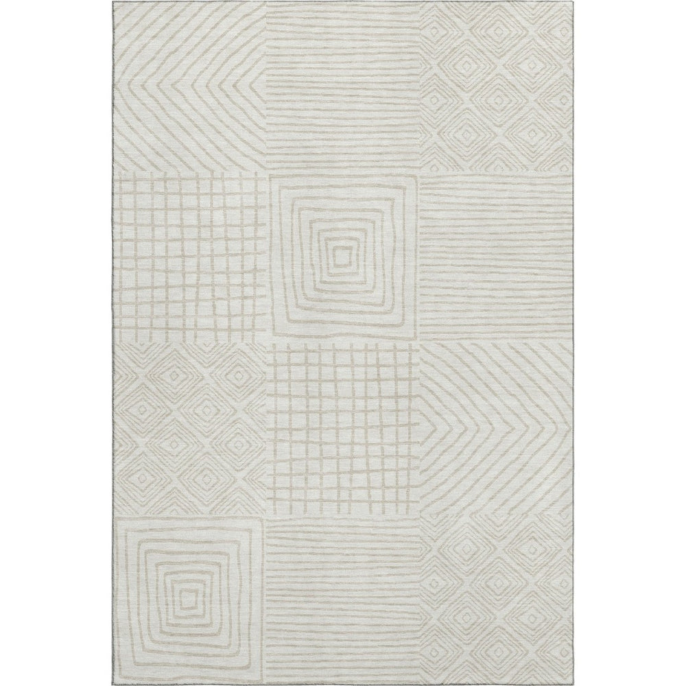 HomeRoots 9' X 12' Stylish Ivory & Beige Geometric Washable Area Rug with UV Protection for Home & Patio 681898