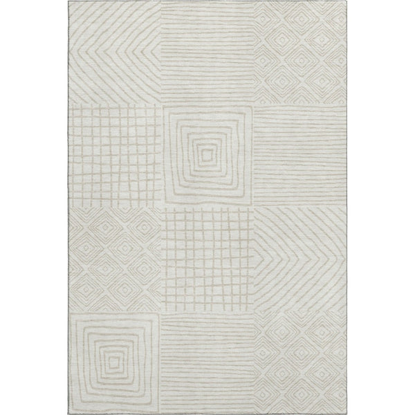 HomeRoots 9' X 12' Stylish Ivory & Beige Geometric Washable Area Rug with UV Protection for Home & Patio 681898