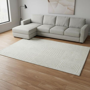 HomeRoots 10' X 14' Stylish Ivory and Beige Geometric Area Rug - Washable, UV-Protected, Pet-Friendly Design! 681899