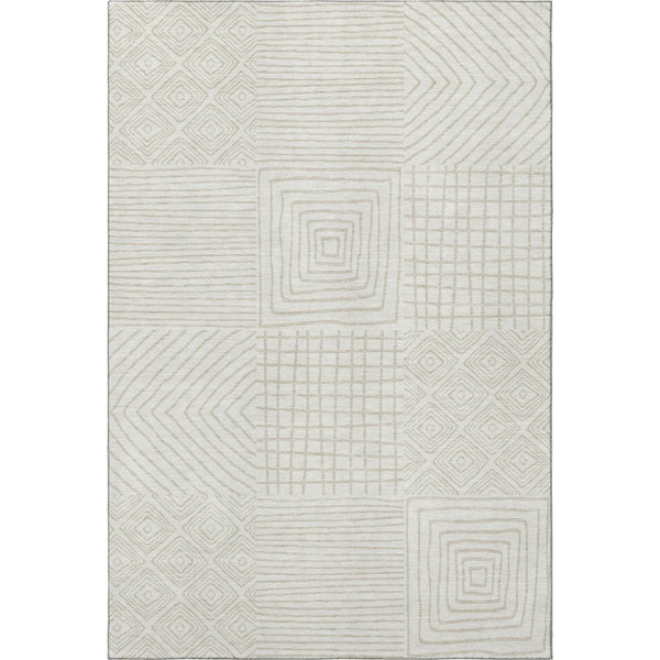 HomeRoots 10' X 14' Stylish Ivory and Beige Geometric Area Rug - Washable, UV-Protected, Pet-Friendly Design! 681899