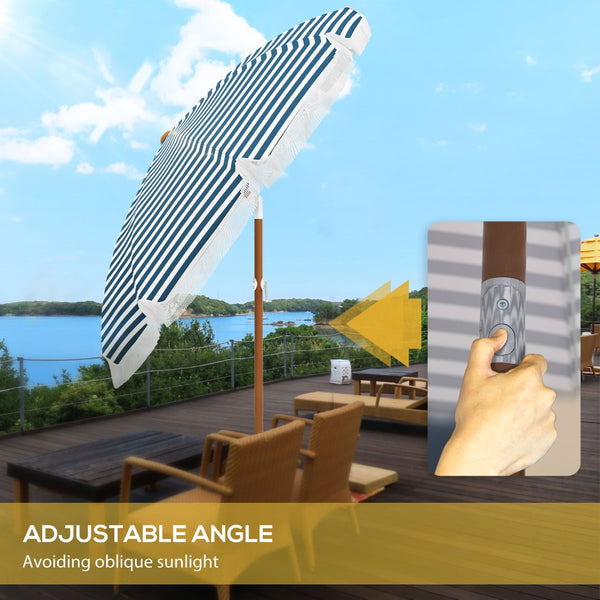English Elm Outsunny 7 Ft Outdoor Patio Umbrella With Tilt & Vent, Stylish Blue Stripe Market Parasol For Shade W2225P200376-GIGA