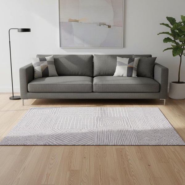HomeRoots 5' X 8' Lavender Geometric Area Rug - Stylish, Washable, UV-Protected for Modern Homes & Families 681901