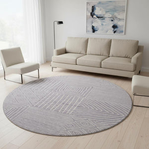 HomeRoots 8' Stylish Lavender and Ivory Geometric Round Rug – Washable, UV Protected, Perfect for High-Traffic Areas 681902