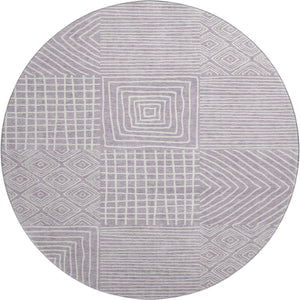 HomeRoots 8' Stylish Lavender and Ivory Geometric Round Rug – Washable, UV Protected, Perfect for High-Traffic Areas 681902