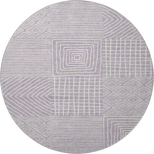 HomeRoots 8' Stylish Lavender and Ivory Geometric Round Rug – Washable, UV Protected, Perfect for High-Traffic Areas 681902