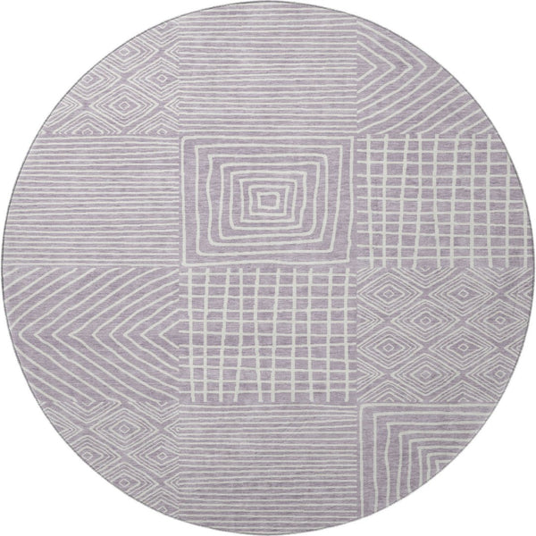 HomeRoots 8' Stylish Lavender and Ivory Geometric Round Rug – Washable, UV Protected, Perfect for High-Traffic Areas 681902