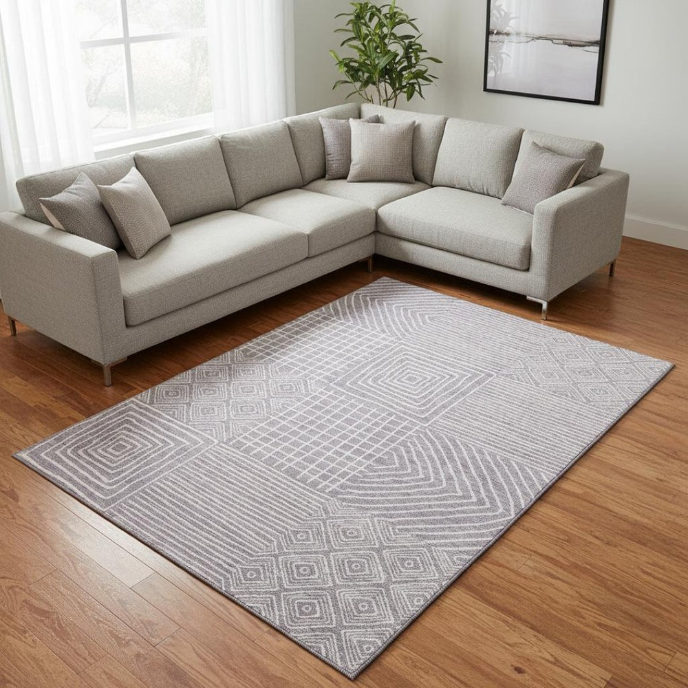 HomeRoots 8' X 10' Stylish Lavender and Ivory Geometric Area Rug - Washable, Durable, UV-Protected Design 681903