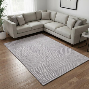 HomeRoots 9' X 12' Stylish Lavender & Ivory Geometric Washable Area Rug with UV Protection & Stain Resistance 681904