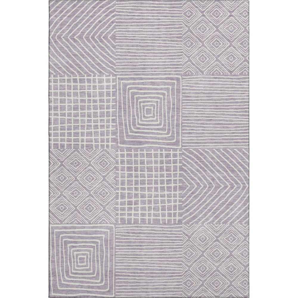 HomeRoots 9' X 12' Stylish Lavender & Ivory Geometric Washable Area Rug with UV Protection & Stain Resistance 681904