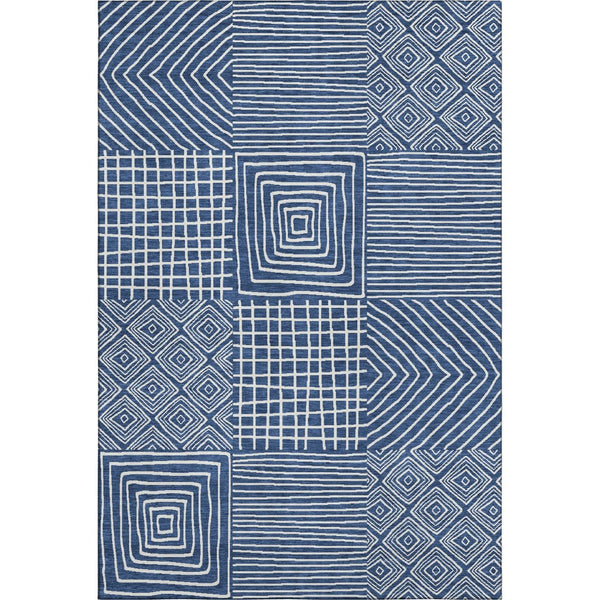 HomeRoots 5' X 8' Navy Blue & Ivory Geometric Area Rug - Washable, UV-Protected, Durable for High-Traffic Spaces 681907