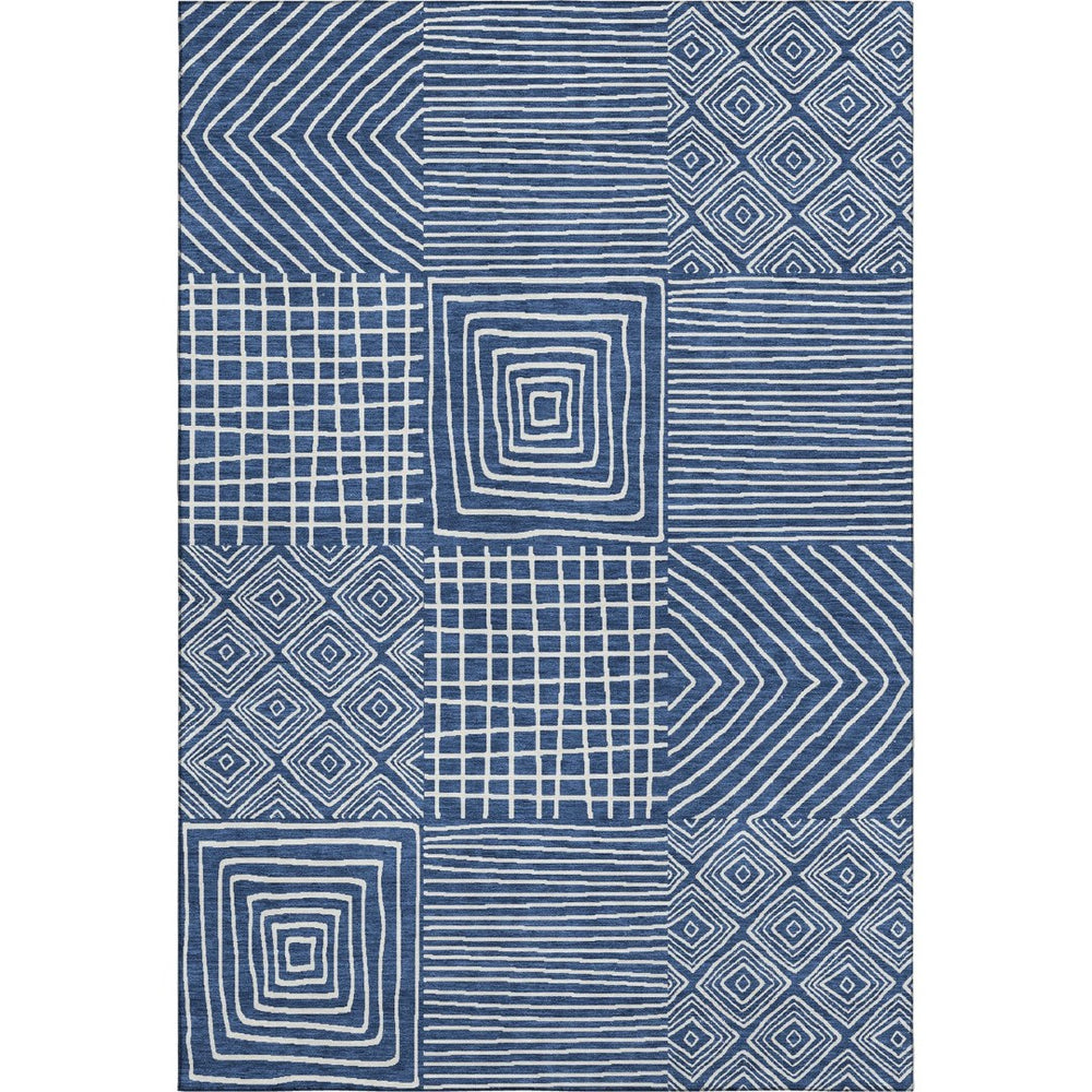 HomeRoots 8' X 10' Navy Blue & Ivory Geometric Area Rug - Washable, UV Protected, Modern Design for Every Room 681909
