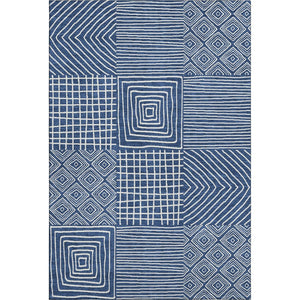 HomeRoots 8' X 10' Navy Blue & Ivory Geometric Area Rug - Washable, UV Protected, Modern Design for Every Room 681909