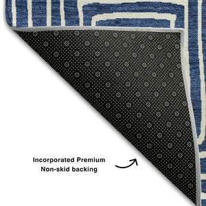 HomeRoots 8' X 10' Navy Blue & Ivory Geometric Area Rug - Washable, UV Protected, Modern Design for Every Room 681909