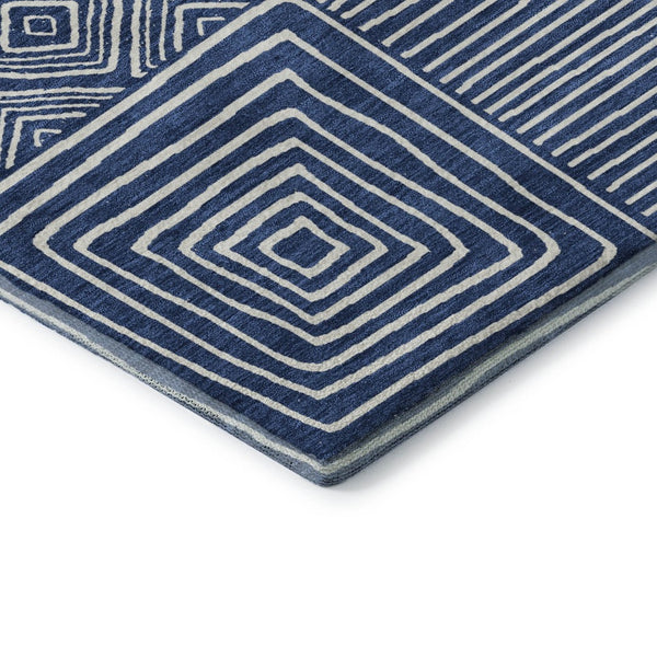 HomeRoots 8' X 10' Navy Blue & Ivory Geometric Area Rug - Washable, UV Protected, Modern Design for Every Room 681909