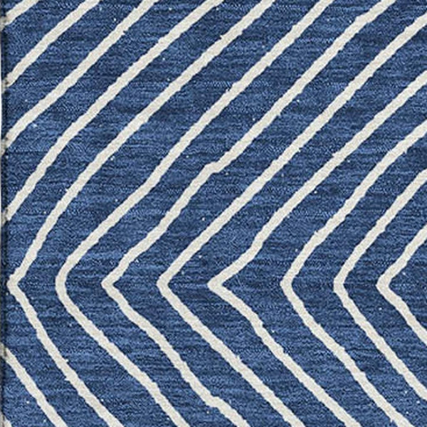 HomeRoots 9' X 12' Navy Blue And Ivory Geometric Area Rug - Washable, UV Protected, Modern Design for High-Traffic Spaces 681910
