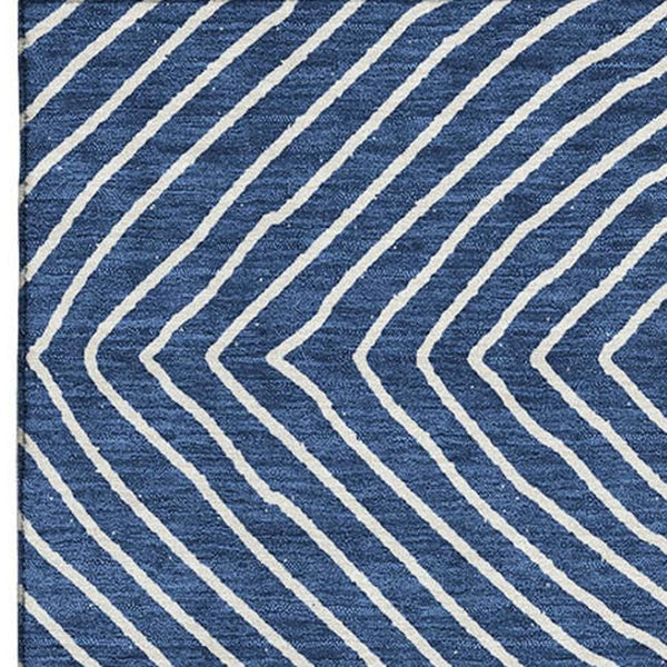 HomeRoots 9' X 12' Navy Blue And Ivory Geometric Area Rug - Washable, UV Protected, Modern Design for High-Traffic Spaces 681910