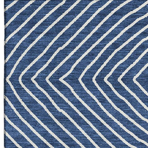 HomeRoots 10' X 14' Navy Blue and Ivory Geometric Area Rug - Washable, UV-Protected, Stylish & Durable Design 681911